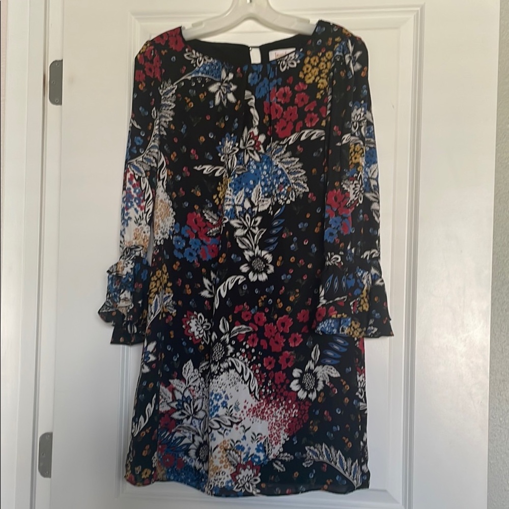Laundry By Shelli Segal Red and Blue Ruffled Tiered Sheath Dress NWOT Excellent